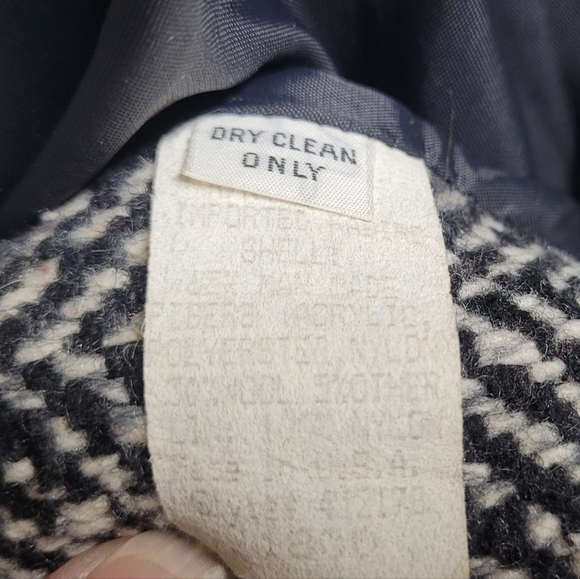 80s Vintage Black Gray Herringbone Wool Balloon Sleeve Longline Trench Coat XL - Picture 13 of 13